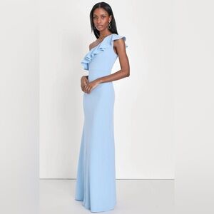 Lulus Last Forever Powder Blue One-Shoulder Ruffle Maxi Dress